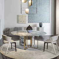 Moderner Runder Marmor-Esstisch mit Goldener Edelstahlbasis, Luxuriöser Esstisch für das Esszimmer