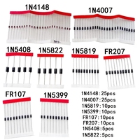 Kit de diodes Schottky à commutation rapide 1N4148 1N4007 1N5819 1N5399 1N5408 1N5822 FR107 FR207 100 pièces Redresseur à barrière Schottky