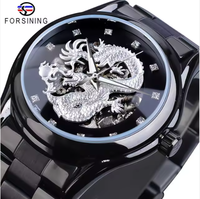 Forsining Montre pour hommes Dragon Squelette Montres mécaniques automatiques Montre à bracelet en acier inoxydable Montre pour hommes Montre étanche Reloj