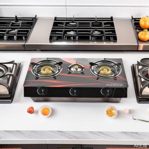 Estufa <span class=keywords><strong>de</strong></span> <span class=keywords><strong>Gas</strong></span> <span class=keywords><strong>para</strong></span> Cocina, Nuevo Diseño, Vidrio Templado Negro, Llama Azul, 5 cm, Económica, Encendido Electrónico, <span class=keywords><strong>para</strong></span> Uso Doméstico y Hotelero - Product Image 2