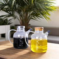 Bouteille d'huile en verre borosilicate gradué pour cuisine domestique, avec couvercle en bois, compatible micro-ondes, 600/800 ml, pour la cuisson - Vente en gros