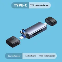 Lector de Tarjetas SDTF Multifunción USB, Transferencia de Datos de Computadora a Teléfono Móvil, Lector de Tarjetas Android Tipo-C Dos en Uno, Adaptador OTG Externo de Aluminio