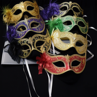 Masque de poignée avec bâton Carnaval Mascarade Fancy Party Masque facial Masque vénitien pour bal Halloween Mardi Gras