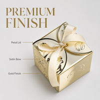 Boîte à dragées de luxe pour mariage, couvercle en forme de pétale doré, design floral, ruban en satin, nœud, boîte cadeau pour chocolat, OEM, marque privée, vente en gros