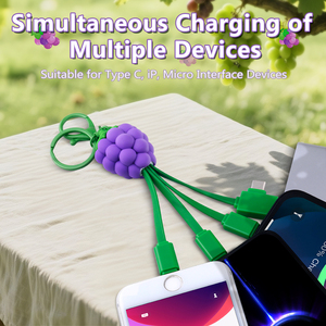 สายชาร์จพอร์ตหลายช่องรูปองุ่นผลไม้แสนน่ารักตลกสาย USB Type C พวงกุญแจโทรศัพท์มือถือสำหรับเด็กผู้หญิงทำจาก PVC แบบพกพาสำหรับ4in1 - Product Image 4