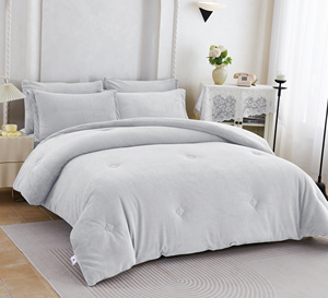 Set di Biancheria da Letto di Lusso 6 Pezzi, Copripiumino Moderno in Tinta Unita, Misura <span class=keywords><strong>Queen</strong></span>, 400TC, Lavato e Spazzolato, Confortevole in Poliestere - Product Image 2