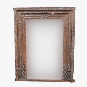 Cadre de miroir en bois antique artisanal Haswani, rustique, vintage, sculpté, décoratif, pour mur extérieur, en bois massif - Product Image 1