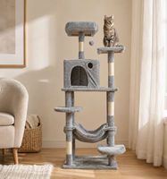 Centre d'activités pour chat multi-niveaux, antidérapant, durable, écologique et haut de gamme, avec hamac et griffoir en sisal, livré en carton facile à assembler