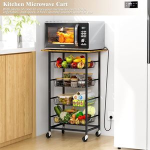 Kitchen Storage Rack Multi Tier Movable Floor <b>Standing</b> Fruit <b>Vegetable</b> Cart With Wheels Carbon Steel Modern Design - Product Image 5