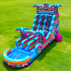 Tobogán Acuático Inflable Doble <span class=keywords><strong>con</strong></span> Temática Hawaiana, Palmeras y <span class=keywords><strong>Piscina</strong></span>, para Niños, Uso Comercial - Product Image 4