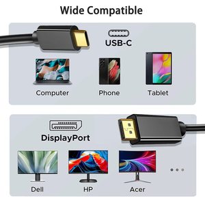 USB tip C DisplayPort kablosu 1.8 4K 60Hz 2K 144Hz tip C DP kablosu HDTV monitör ve projektör için - Product Image 4