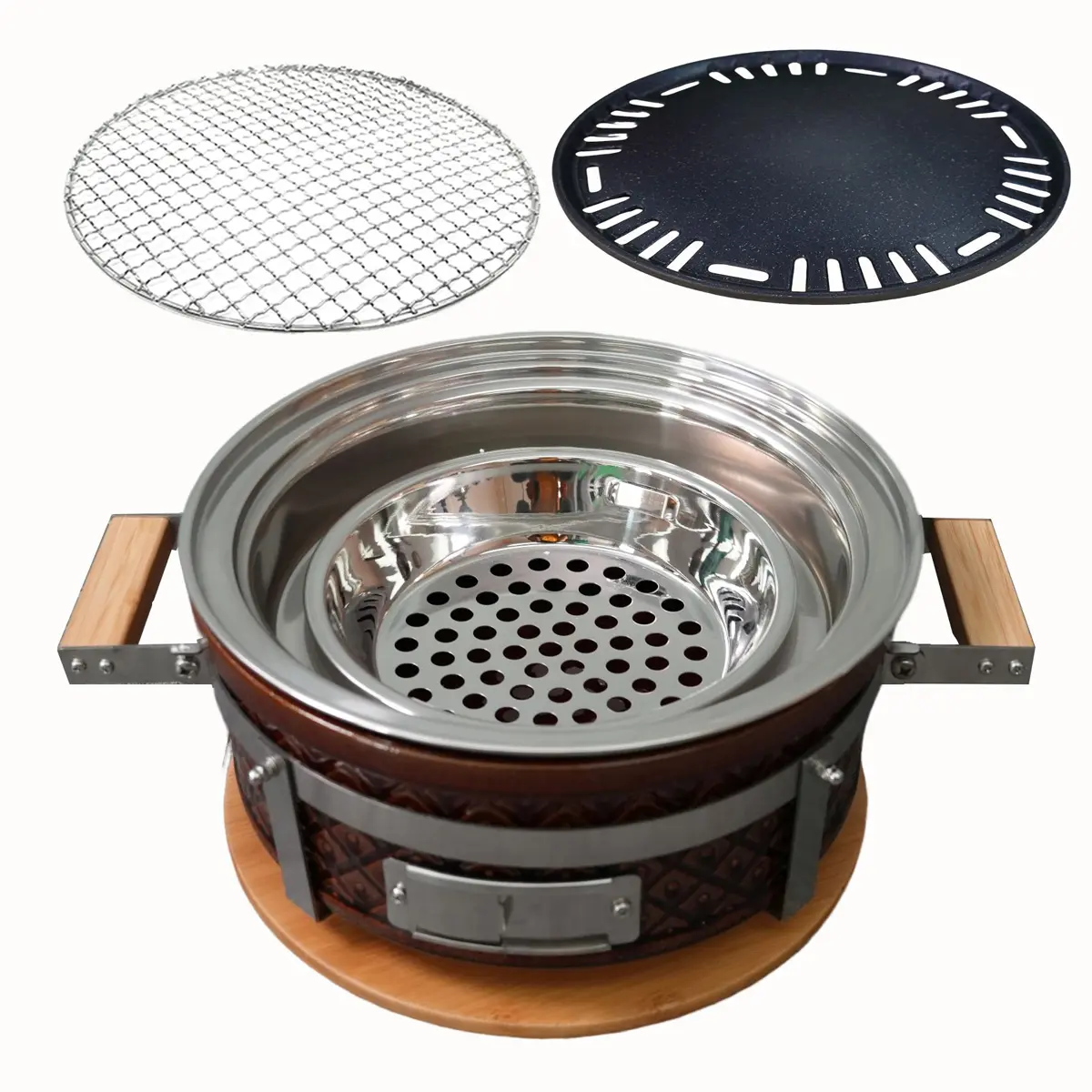 Auplex Ronde Vorm Japanse Houtskool Zwarte Bbq Contact Grill Voor Tuin Plaats