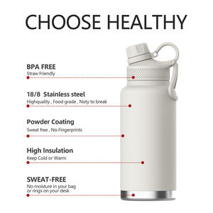 Botella de agua de acero inoxidable con aislamiento de 2 tapas con logotipo personalizado de doble pared única portátil - Product Image 3