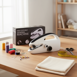 Mini machine à coudre électrique portable, blanc et noir, design compact, pour débutants, usage domestique - Product Image 2