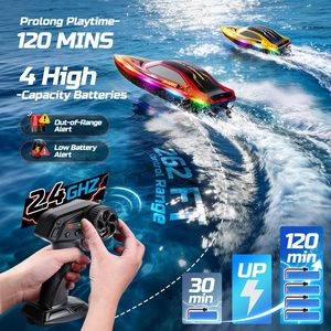 DEERC 2-Pack <b>RC</b> Boats Kids Fast Remote <b>Control</b> Boat 41200mAh Batteries 120 Min Runtime 7 LED Lights Capsize Recovery 2.4GHz - Product Image 3