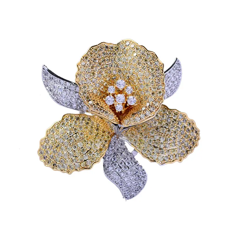 Lujoso Grand Micro Insert Zircon Ramillete Orquídeas Flores de alta calidad Broche Accesorio con abrigo Vestido Pin Mujeres