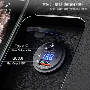 Kép <span class=keywords><strong>USB</strong></span> ổ <span class=keywords><strong>c</strong></span>ắm xe <span class=keywords><strong>USB</strong></span> ổ <span class=keywords><strong>c</strong></span>ắm QC 3.0 nhanh chóng sạ<span class=keywords><strong>c</strong></span> <span class=keywords><strong>c</strong></span>ổng loại <span class=keywords><strong>C</strong></span> PD <span class=keywords><strong>USB</strong></span> QC3.0 xe sạ<span class=keywords><strong>c</strong></span> ổ <span class=keywords><strong>c</strong></span>ắm với Vôn kế PD cho xe máy - Product Image 5