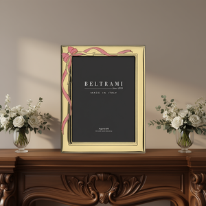 Beltrami Handmade Silver Plated Wood Photo <b>Frame</b> <b>with</b> Elegant Embossing <b>Printing</b> Vertical Rectangle Design Made in Italy - Product Image 3