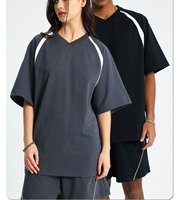 Ensemble de vêtements de sport personnalisé en coton 100% surdimensionné à col en V, t-shirt et short, 260 g/m², t-shirt à séchage rapide