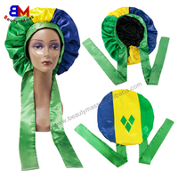 Bonnet drapeau des Bahamas personnalisé en gros Bonnet pour adultes et enfants Bonnet en satin de soie Bonnets pour cheveux avec longue bande élastique en dentelle de satin