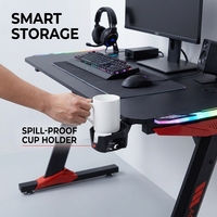 Bureau de jeu en bois noir AOR SY-C5 avec éclairage LED RGB intégré en acrylique et porte-gobelet, démontable