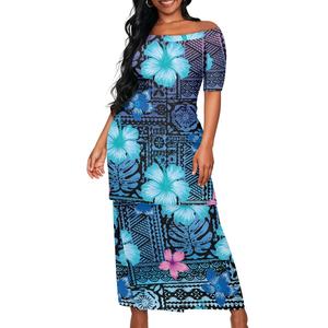 Personalizzato polinesiano samoano Puletasi fiore di ibisco foglia di Monstera stampa da donna abiti Casual mezza manica Top e gonne Set 2 pz - Product Image 2