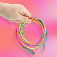 Kabel USB Tipe-C Nylon Rainbow Braided dengan Pengisian Cepat 3A PD untuk Perangkat iPhone dan Android