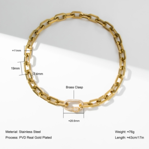 YF5245 Collana con Catena Chunky in Acciaio Inossidabile Placcato Oro 18K ad Alta Lucentezza con Chiusura a Moschettone in Zirconi per Donne - Product Image 2