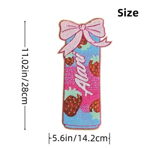 Handmade mùa hè dâu tây <span class=keywords><strong>sequin</strong></span> vá thêu long lanh vải Bowknot sắt-on cho quần áo tùy chỉnh đồ uống các bản vá lỗi - Product Image 4