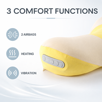 Coussin de massage vibrant chauffant portable jaune avec deux airbags, câble USB, minuterie 15 minutes pour le dos, la taille, la maison et le bureau