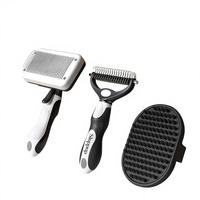 Kit de brosses portables pour chiens, chats et petits animaux – Ensemble de toilettage pour animaux de compagnie avec brosse lissante autonettoyante, outil de démêlage, peigne de bain et massage