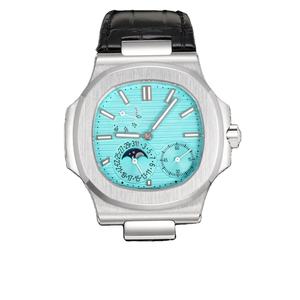 Montre automatique pour homme de forme tonneau, bracelet en cuir d'alligator véritable, cadran vertical turquoise, chronographe phase de lune - Product Image 1
