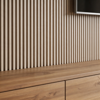 Meuble TV mural moderne en bois cannelé avec étagère LED, meuble multimédia flottant pour téléviseurs de 65 pouces pour salon