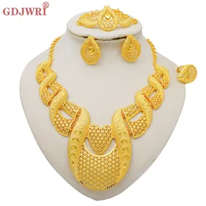 GDJWRI BJ1145-collar y pendientes de oro de 18k y 24k, accesorios de lujo, joyería chapada en oro