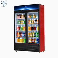 Grand Réfrigérateur Vertical à Boissons, Vitrine Réfrigérée à 2 Portes Vitrées, Compresseur Efficace, Congélateur et Réfrigérateur Ouvert