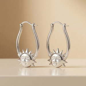 Pendientes de Aro con Diseño de Sol en Plata de Ley 925, Joyería Moderna de Inspiración Celestial para Regalo de Boda, Fiestas y Otras Ocasiones - Product Image 2