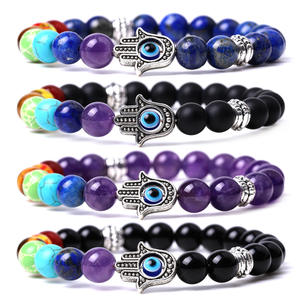 Bpiedra curativa de siete Chakras, cuentas de Fátima, pulsera de piedra de Palma de ojo - Product Image 1
