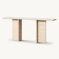 Table console moderne KUMUSI, décoration d'intérieur nordique, table console de luxe en marbre naturel beige travertin, rectangulaire, taille personnalisée