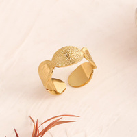 Damen-Sonnenstrahl-Texturierter Offener Ring - 18K Vergoldeter Edelstahl Breiter Trendiger Modischer Ring für Jubiläen