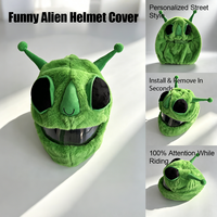 Housse de casque de moto fantaisie verte Alien, décoration de casque intégral en peluche douce pour la conduite