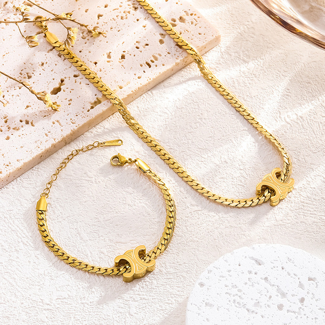 New Arrival 18k Gold Plated Stainless Steel Designer Jewelry Famous Brands Necklace Bracelet Jewelry Set for Women
