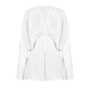 Nouveau modèle de chemisier pour femme à col en V, style corset, en tissu épais, à manches plissées évasées, taille haute, Design Gas Top Fall, Tendance - Product Image 4