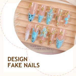 <span class=keywords><strong>Unghie</strong></span> Finte Artigianali Premium 30 Pezzi, <span class=keywords><strong>Unghie</strong></span> Francesi con Polvere Dorata a Specchio e Intagli 3D, Nail Art di Lusso di Alta Gamma - Product Image 4