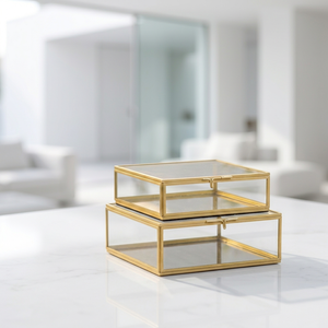 Manufacturers Luxury Brass Framed Glass Jewelry Organizer <b>Storage</b> Box for Home Decoration - Product Image 2