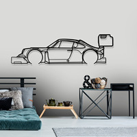 Seni Dinding Patung Mobil Besi Logam Desain Modern Warna Hitam, Bingkai Ukuran Kustom, Kerajinan Tangan untuk Penggunaan Dalam dan Luar Ruangan