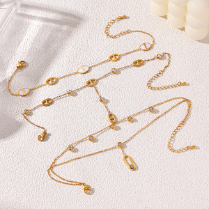 Tobillera Impermeable de Acero Inoxidable para Mujer, Chapada en Oro de 18K, con Eslabones de Nariz de Cerdo, Zirconia y Concha, Joyería de Playa para Pies - Product Image 3