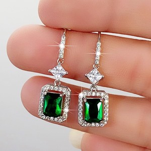 Emerald Green Gemstone Earrings for Women Vintage Style Daily Wear Ear Accessory Fashion Outfit Jewelry Style - Product Image 2