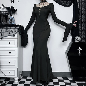 Conjunto <span class=keywords><strong>de</strong></span> <span class=keywords><strong>Disfraz</strong></span> Gótico Oscuro para <span class=keywords><strong>Mujer</strong></span> para Halloween, Estilo Retro Elegante para Club Nocturno, Manga Larga, Cintura Alta, Falda Evase - Product Image 2