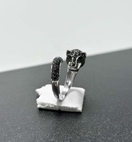 Bague Prestige Hiphop Panthère en Spinelle Noir 925 Argent Sterling Bijoux pour Homme Léopard Animal Bague Cocktail pour Homme
