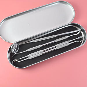 Ensemble d'outils dentaires en acier inoxydable argenté à poignée moletée, éliminateur de tartre et de plaque, ensemble de soins bucco-dentaires 4 pièces avec miroir buccal - Product Image 3